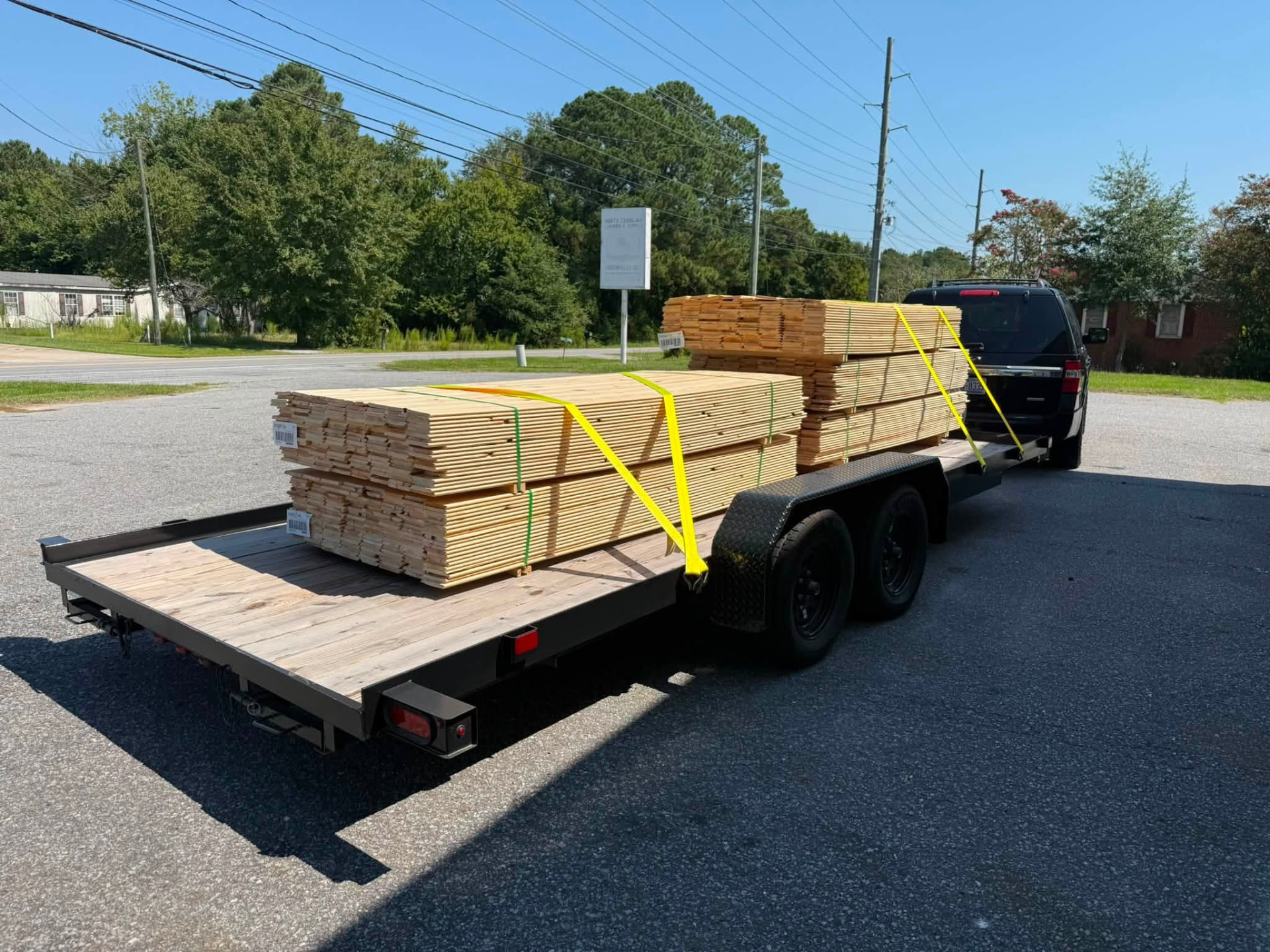 Flatbed trailer ready for hauling and delivery